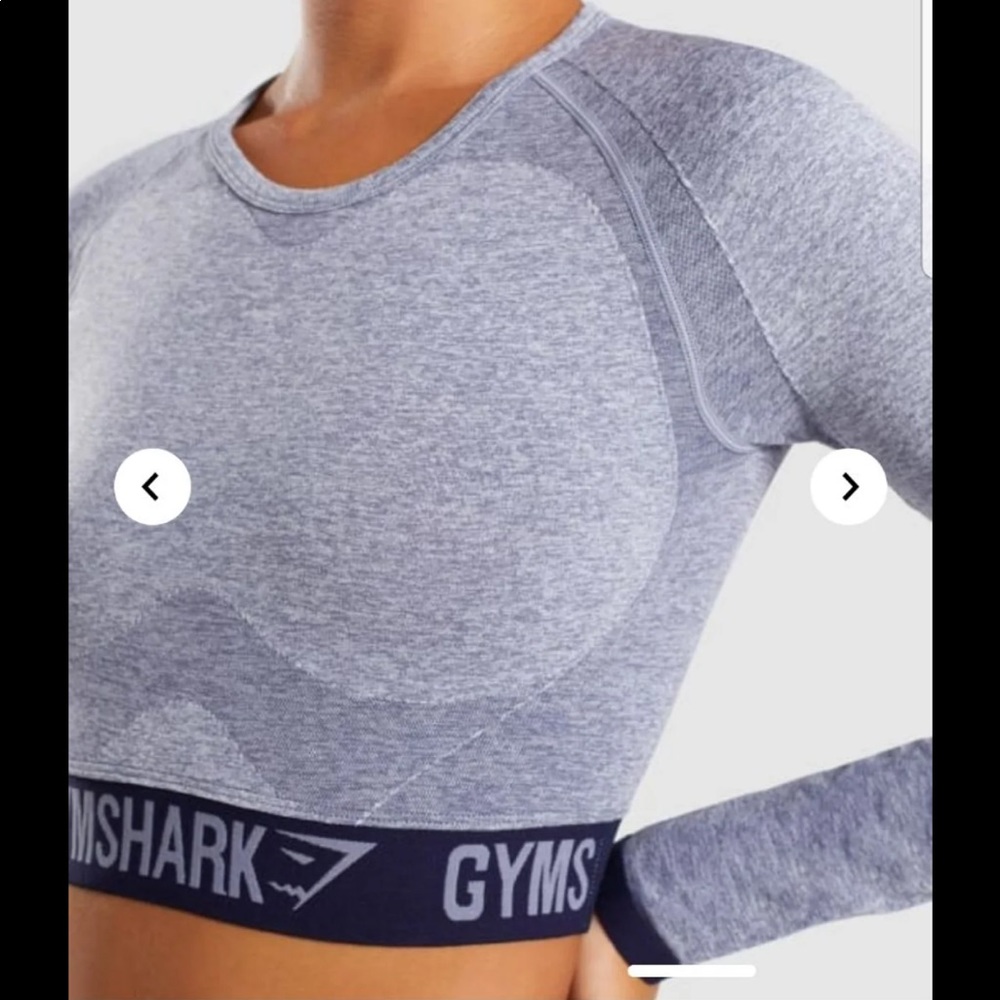 Gymshark Flex Long Sleeve Crop Top - Steel Blue Marl/Evening Navy Blue